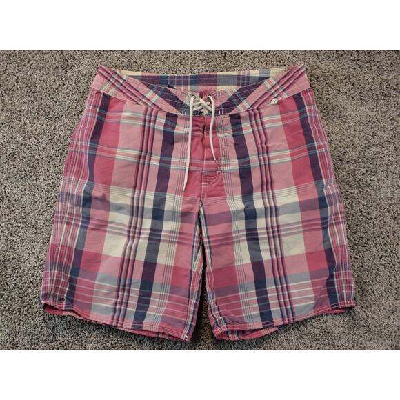 Polo Ralph Lauren Mens 35 Vintage Pink Purple Plaid Board Shorts Swim Trunks - Picture 1 of 6